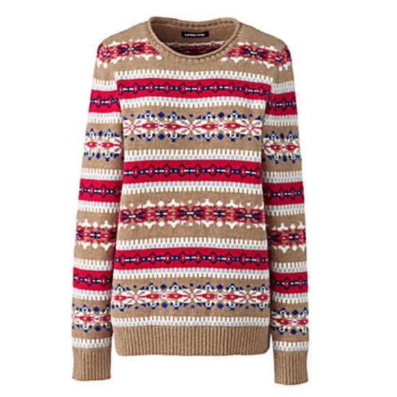 LANDS END Nordic Style Fair Isle Sweater Red Stripes - Picture 3 of 8